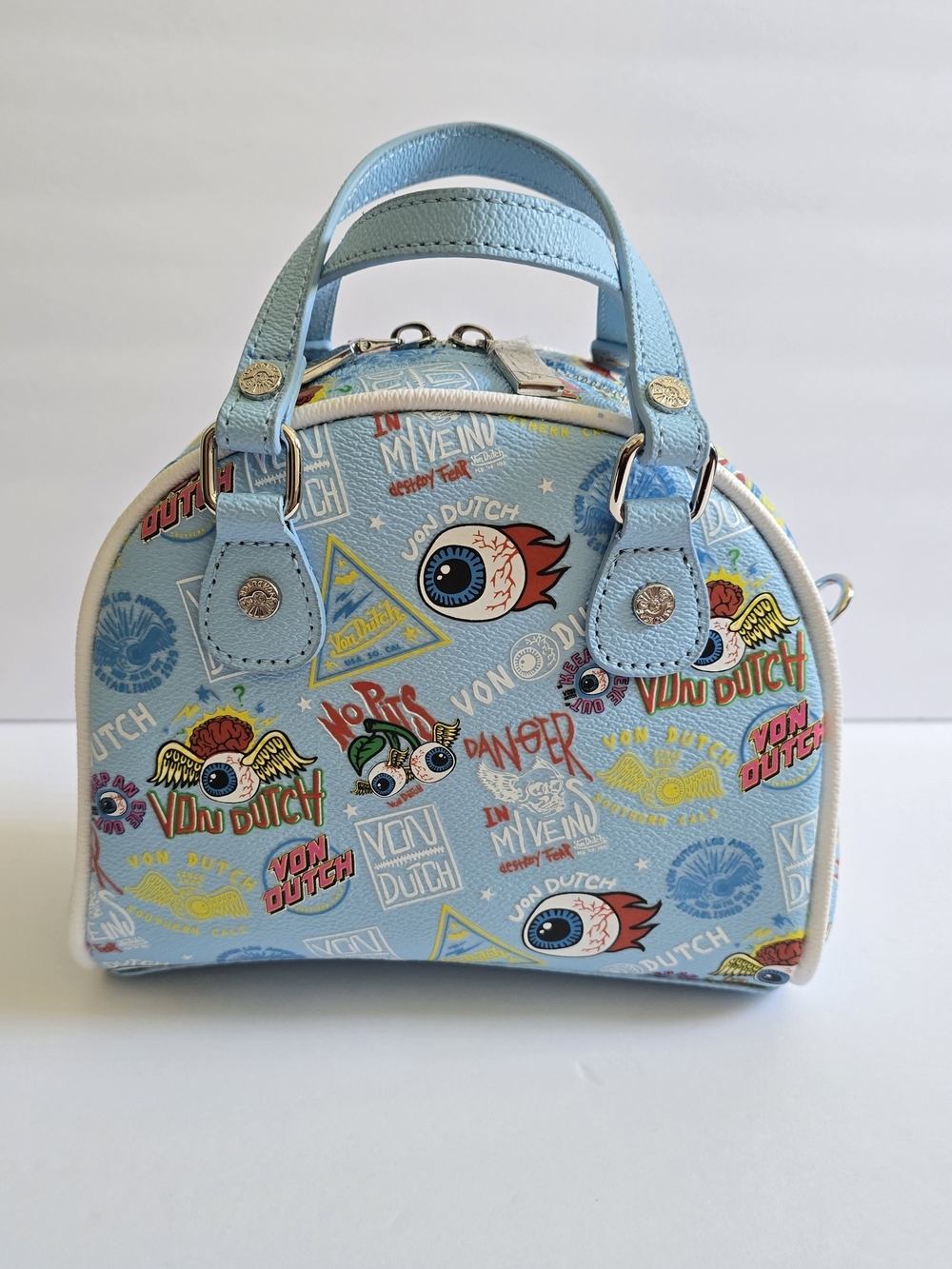 Von Dutch Light Blue Printed Dome Satchel - Picture 3 of 5